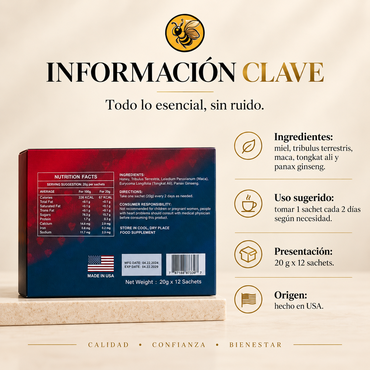 Royal Honey American Sabor Coco – 1 Caja 12 Sobres | Miel de Malasia