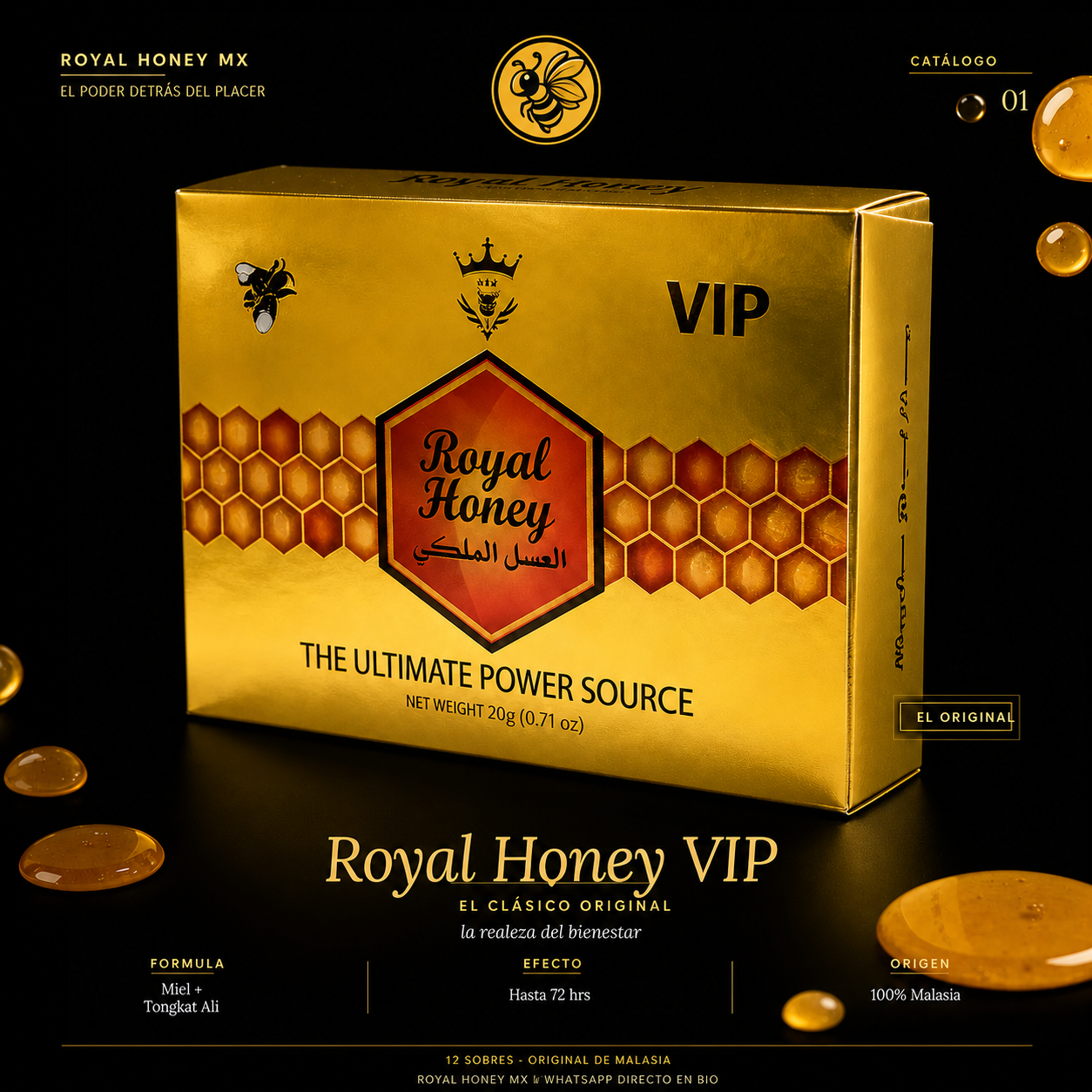 Royal Honey VIP – 1 Caja 12 Sobres | Miel Malasia