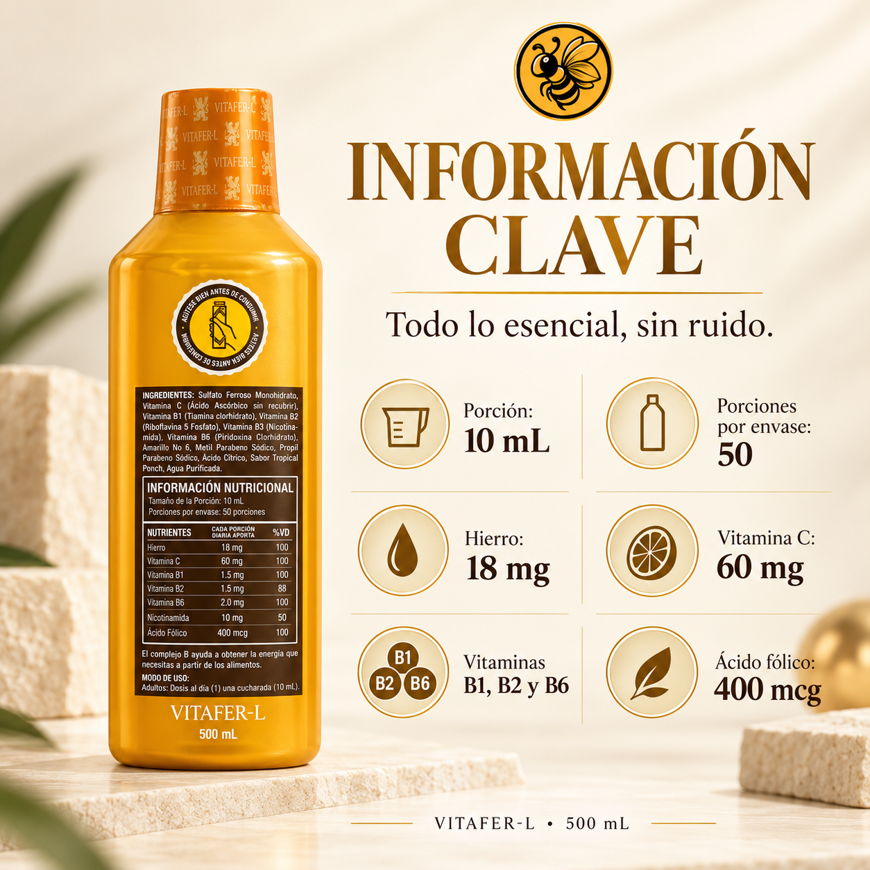 Vitafer-L 5 Bottles of 500ml - Energy and Vitality for Personal Use