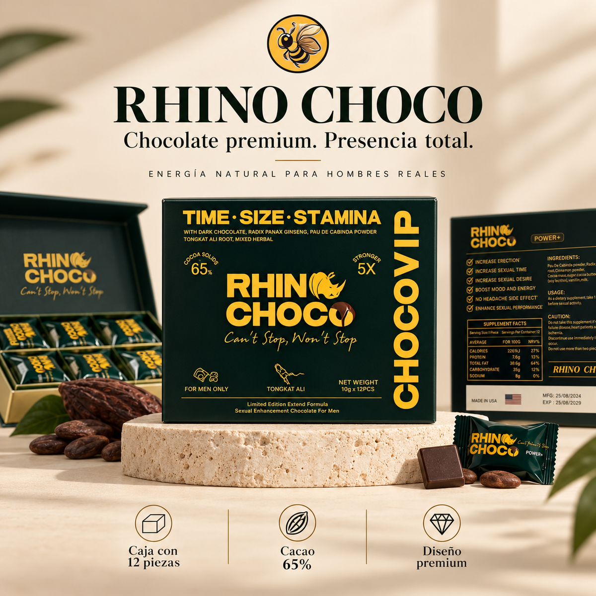 5 cajas Rhino Choco 12 pz | Pack de Entrada