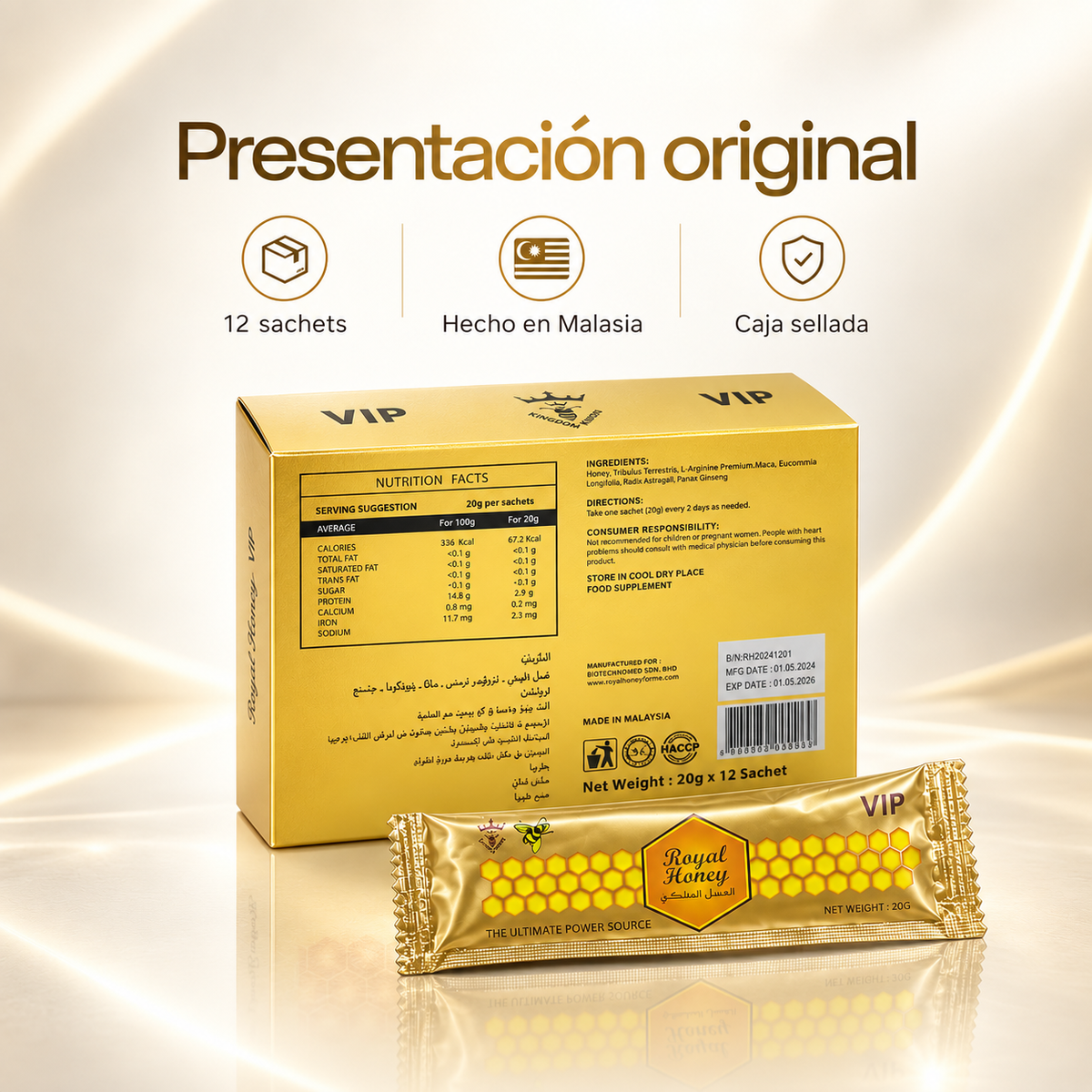 Royal Honey VIP – 1 Caja 12 Sobres | Miel Malasia