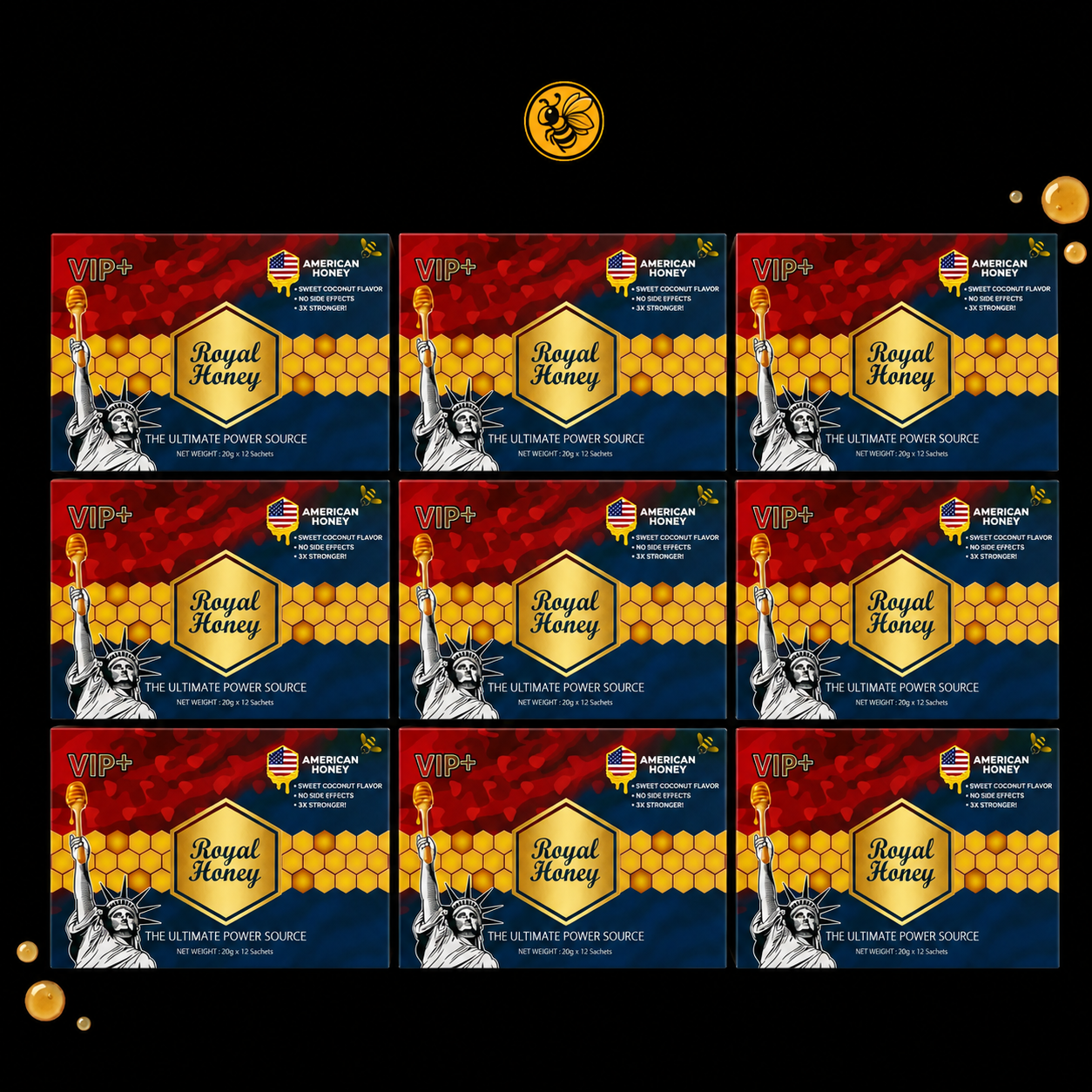 10 Cajas Royal Honey VIP+ Sabor Coco | Pack Distribuidor