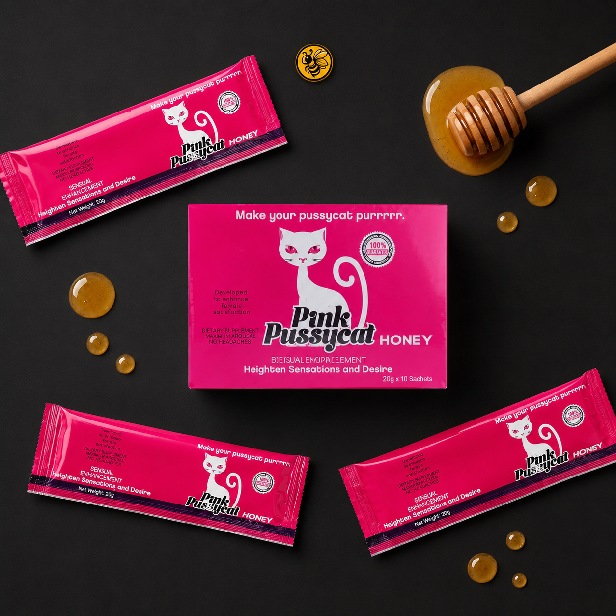 Pink P Cat Honey – 1 Caja 12 Sobres | Miel para Mujer