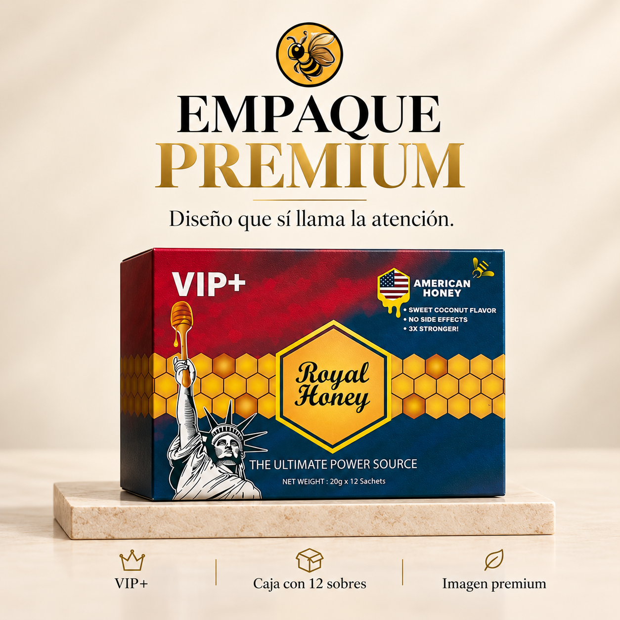 5 Cajas Royal Honey VIP+ Sabor Coco | Pack Entrada