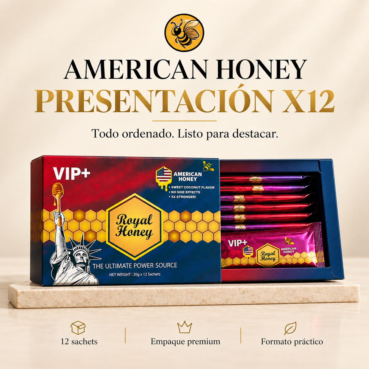 5 Cajas Royal Honey VIP+ Sabor Coco | Pack Entrada