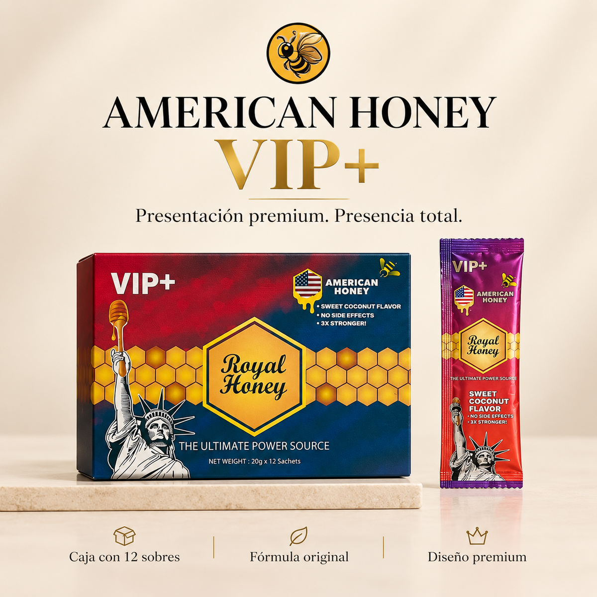 5 Cajas Royal Honey VIP+ Sabor Coco | Pack Entrada