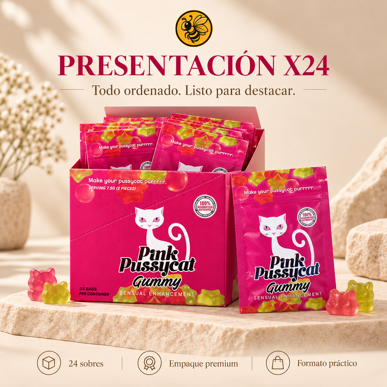 1 Caja Pink P Cat Gomitas | 24 Piezas