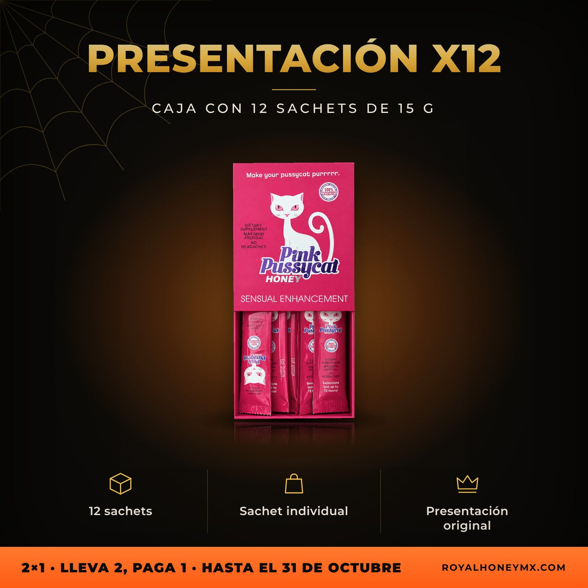 Pink P Cat Honey, caja con 12 sobres: presentación original con sus piezas individuales